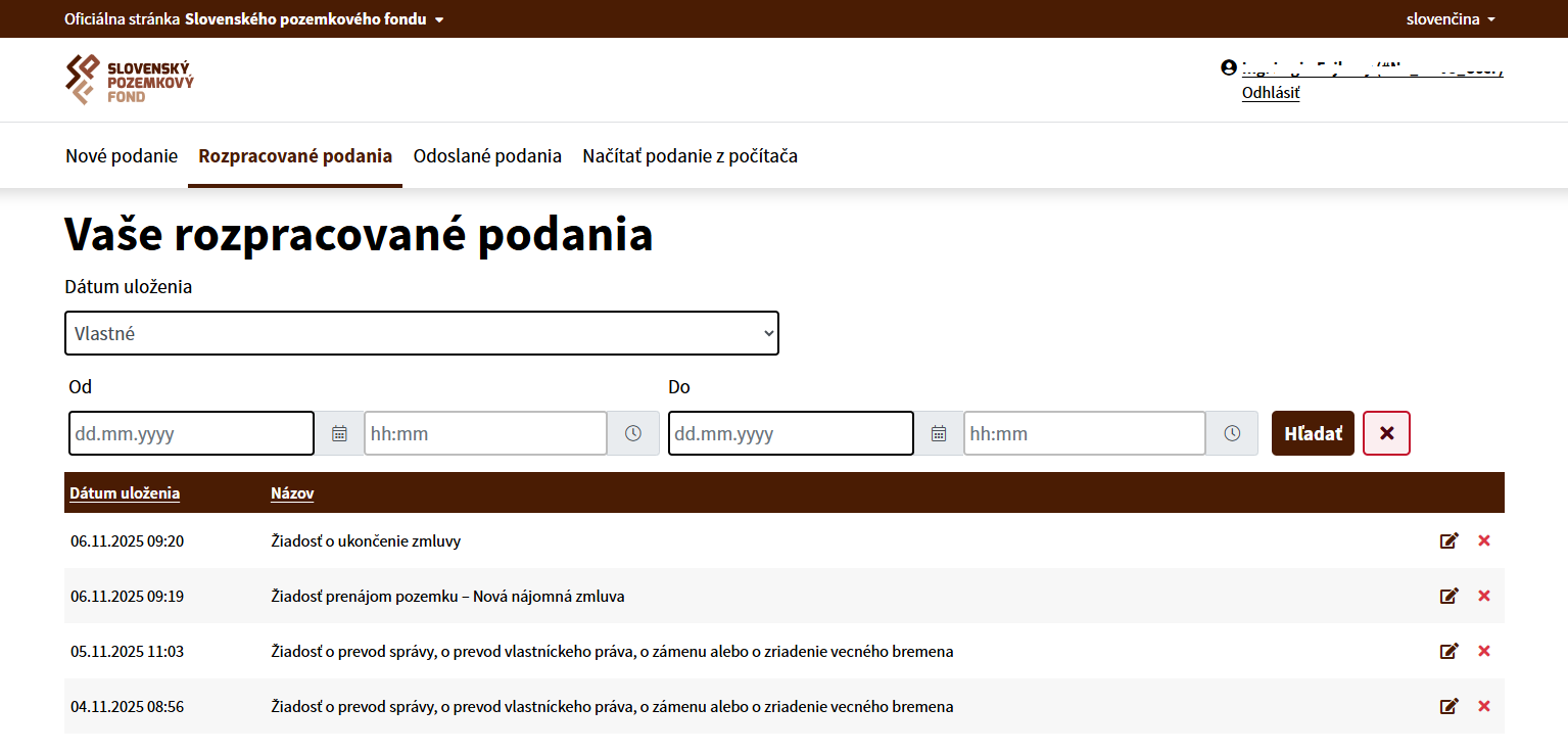 Filtre nad rozpracovanými podaniami