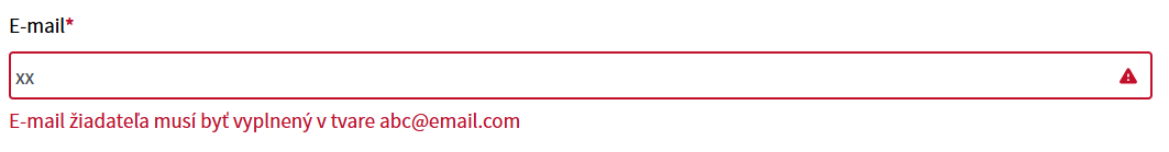 Upozornenie na nesprávne vyplnenie