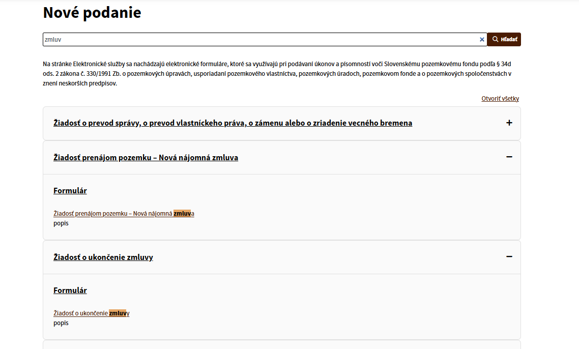 Vyhľadávanie podaní